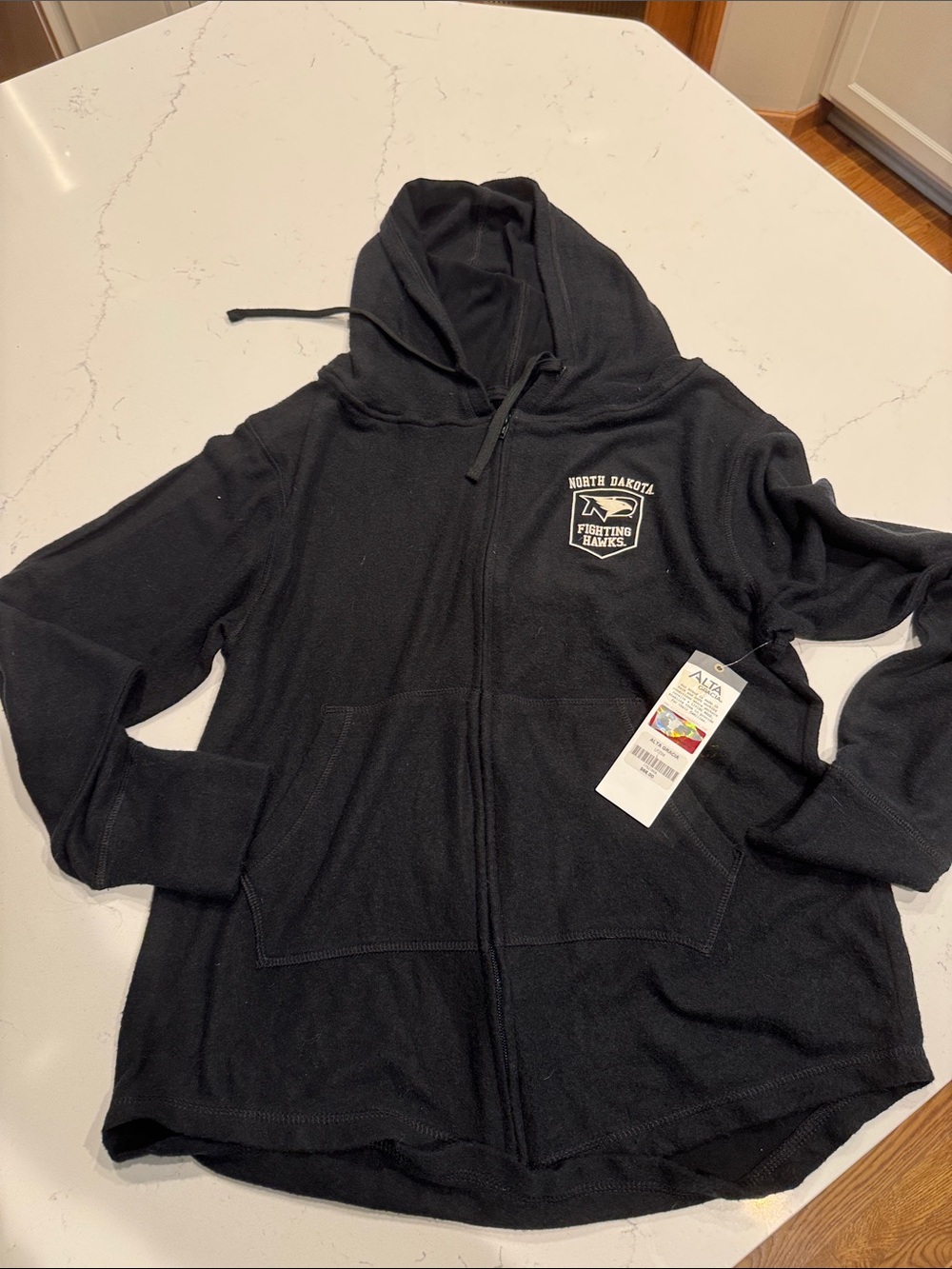 North Dakota Black Zip Hoodie with Crest - Women's Zip-Up Sweatshirt